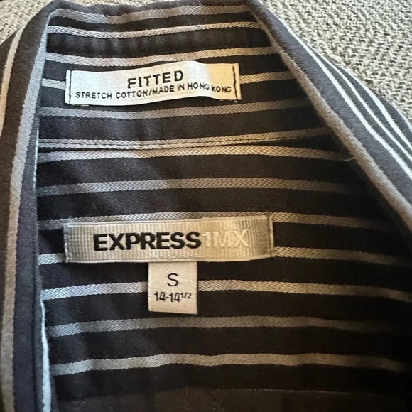 Express 1MX Fitted Stretch Cotton Collared Striped Button Down Dress Shirt Small - Picture 2 of 5